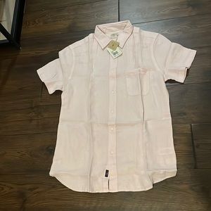 NWT men’s Faherty short sleeve linen shirt, summer pink, medium